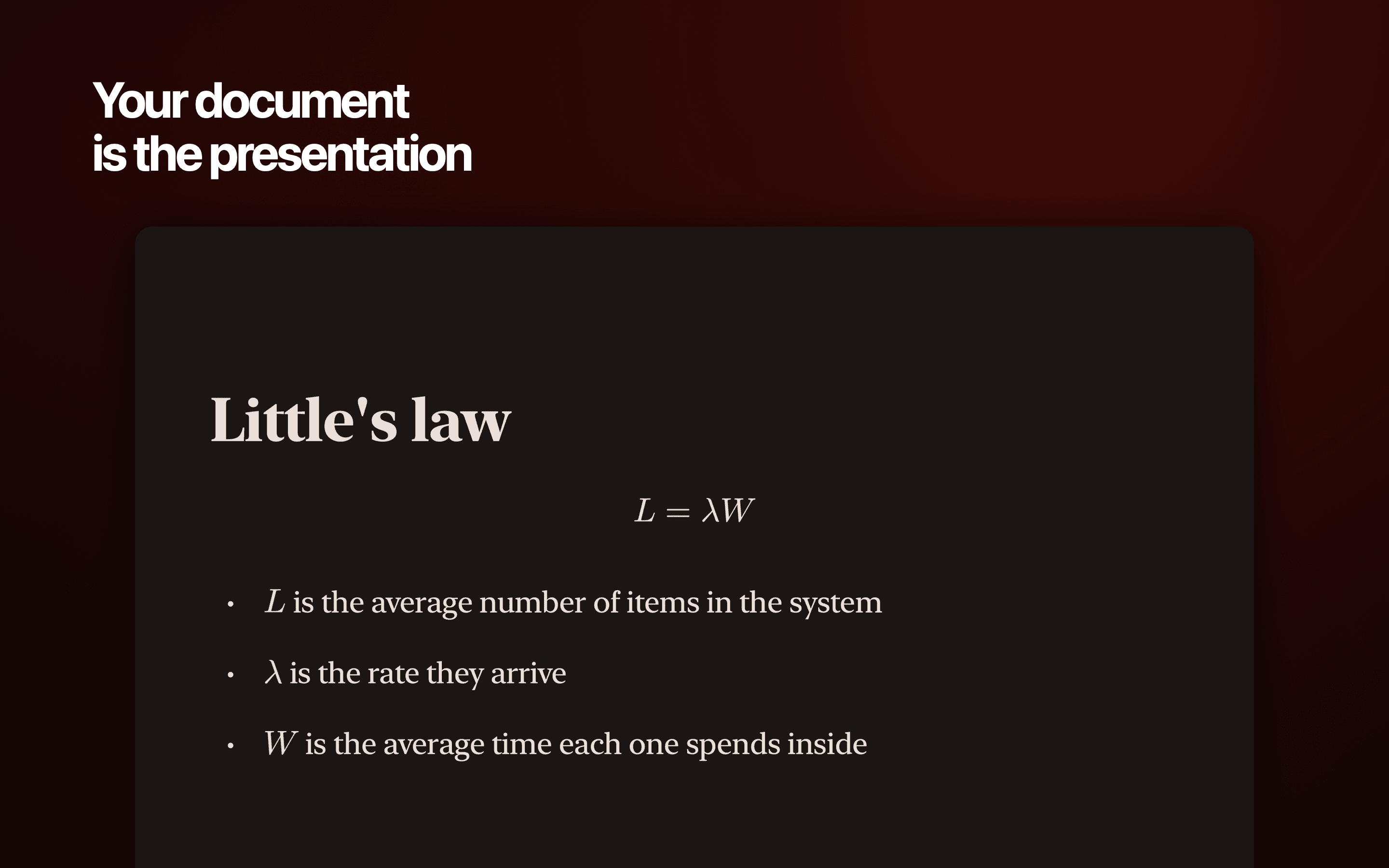 Unmarked showing a slide with a typeset equation in a full-screen presentation
